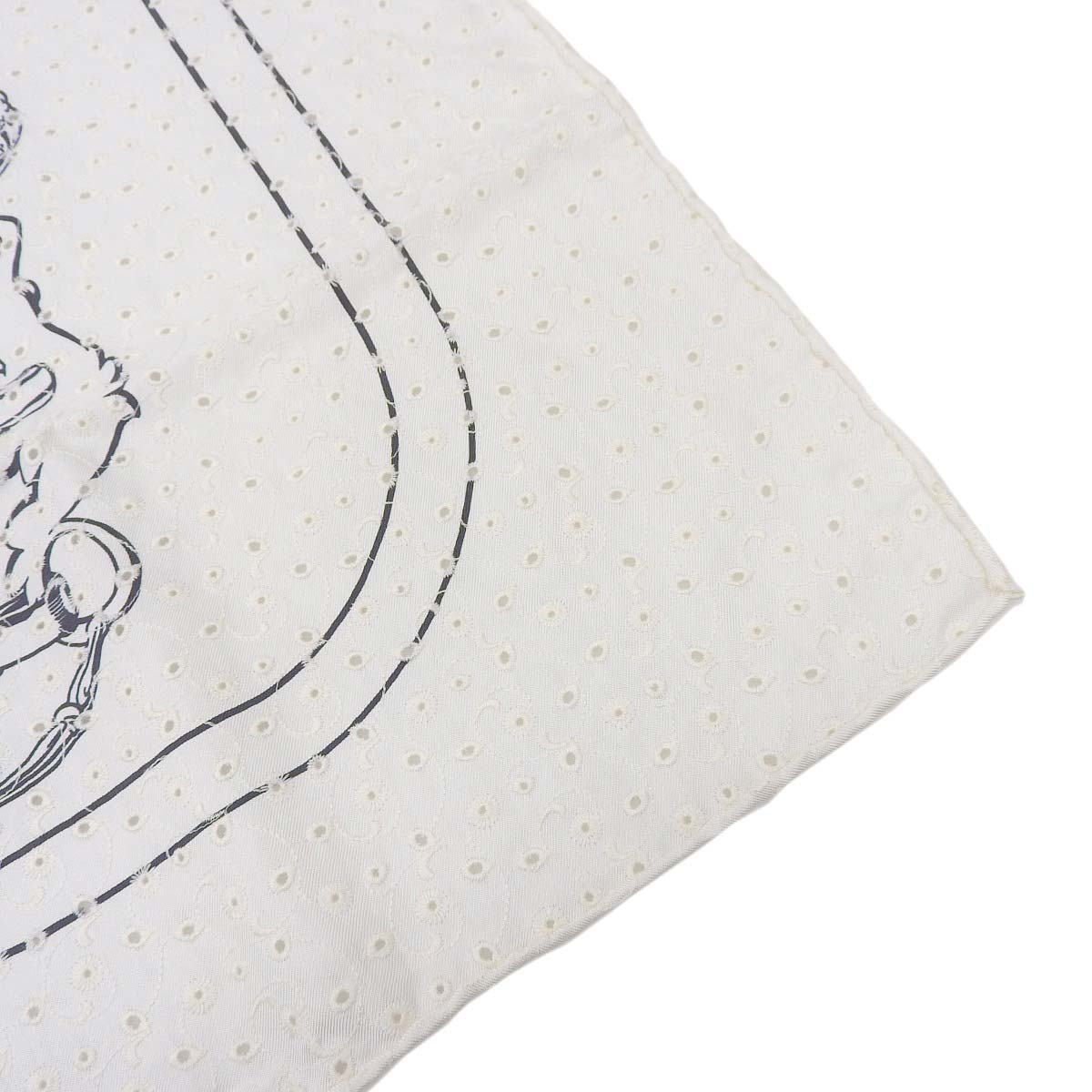 エルメス HERMES カレ70 スカーフ BRIDES de GALA 式典用馬勒 イングリッシュ エンブロイダリー シルク100 ブラン×ノワール 2023春夏 4390