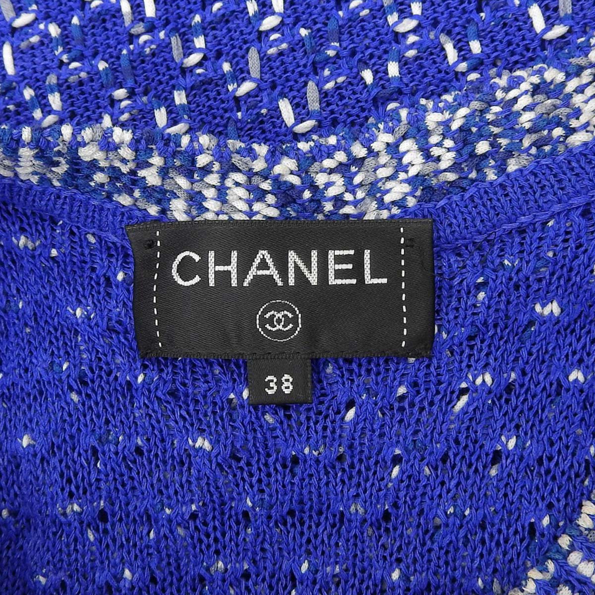 シャネル CHANEL ココマーク 透かし編み 半袖 サマーニット シルク コットン ブルー 38 レディース 4708
