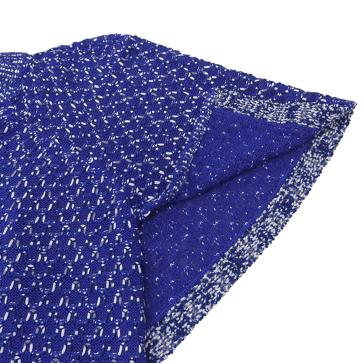 シャネル CHANEL ココマーク 透かし編み 半袖 サマーニット シルク コットン ブルー 38 レディース 4708