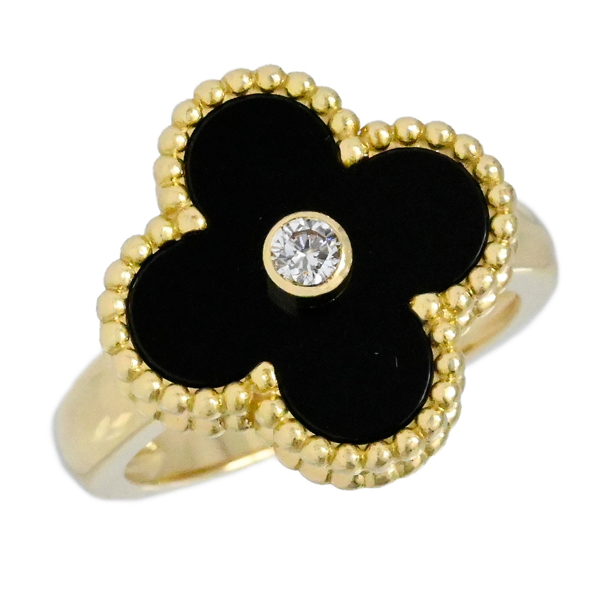 ヴァンクリーフ＆アーベル VanCleef&Arpels 750YG イエローゴールド ヴィンテージアルハンブラ オニキス ダイヤ リング サイズ48  2003