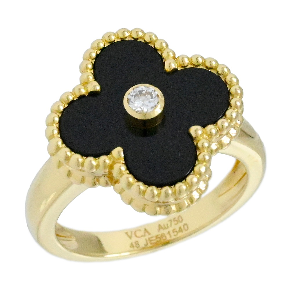 ヴァンクリーフ＆アーベル VanCleef&Arpels 750YG イエローゴールド ヴィンテージアルハンブラ オニキス ダイヤ リング サイズ48  2003