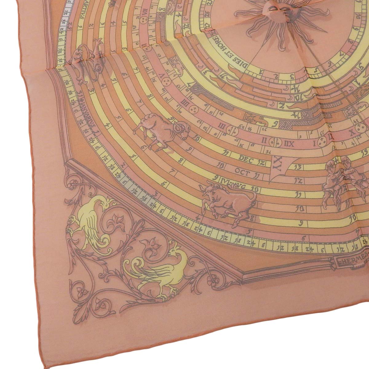 エルメス HERMES プチカレ シフォン スカーフ DIES ET HOPE 占星術 シルク100% ピンクオレンジ系 レディース 4373