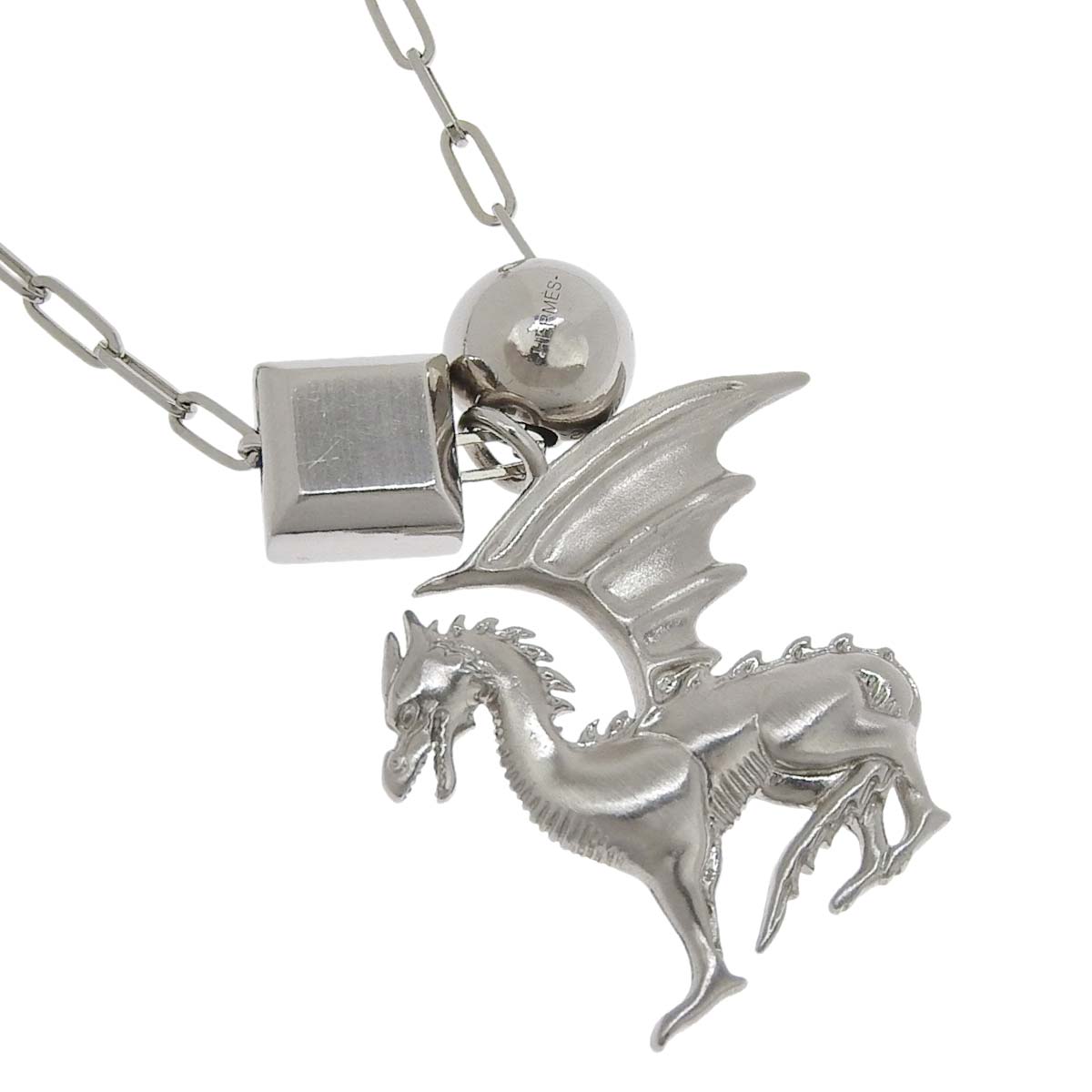 エルメス HERMES タリスマン ドラゴンモチーフ ロングネックレス パラディウムプレーテッド シルバー レディース 4710