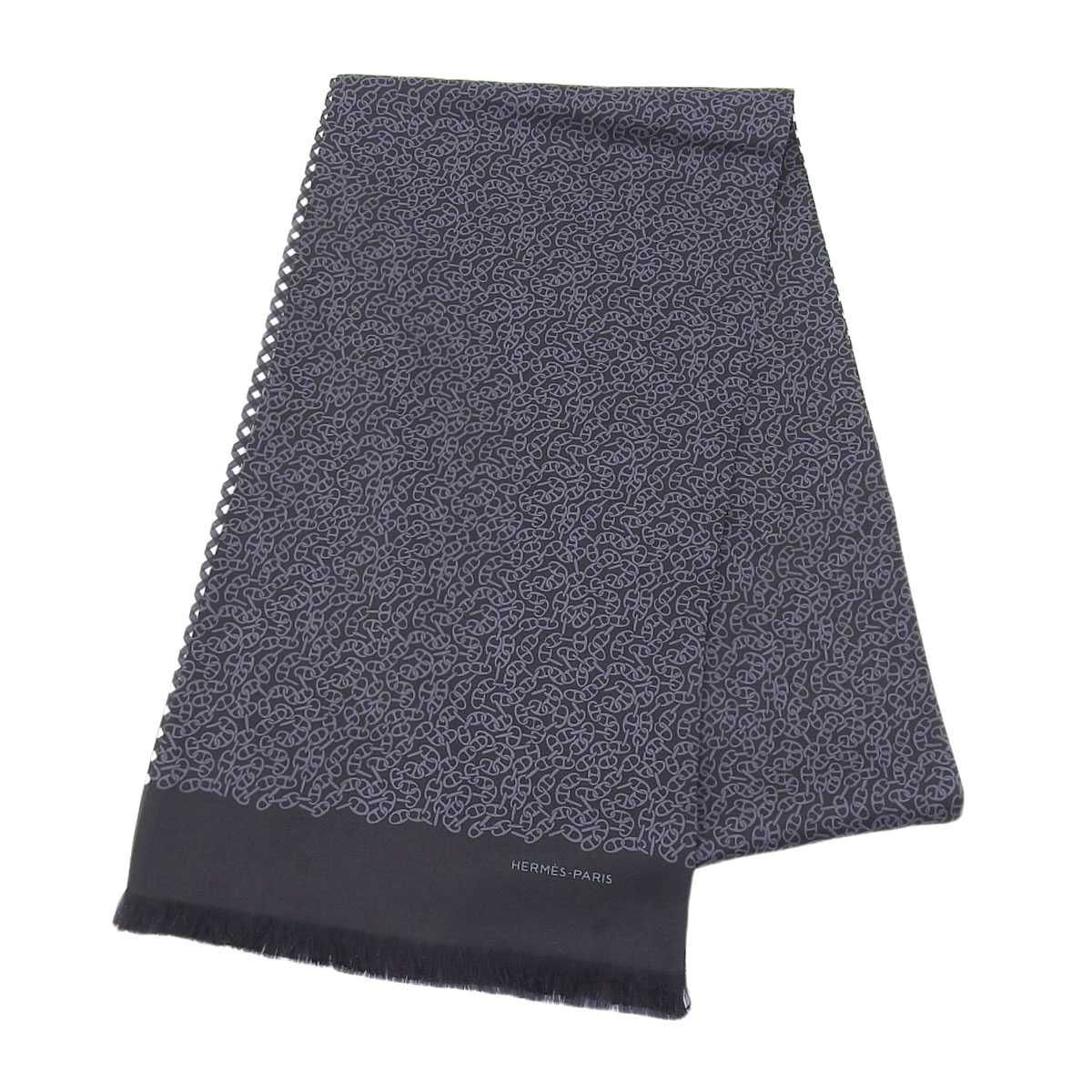 エルメス HERMES リバーシブル シェーヌダンクル チェック マフラー シルク ブラック レディース メンズ 8582