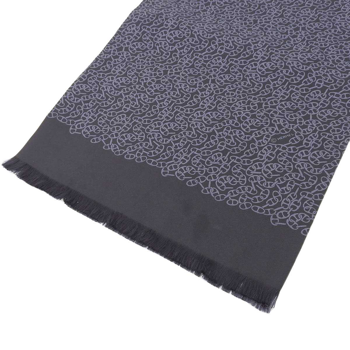 エルメス HERMES リバーシブル シェーヌダンクル チェック マフラー シルク ブラック レディース メンズ 8582