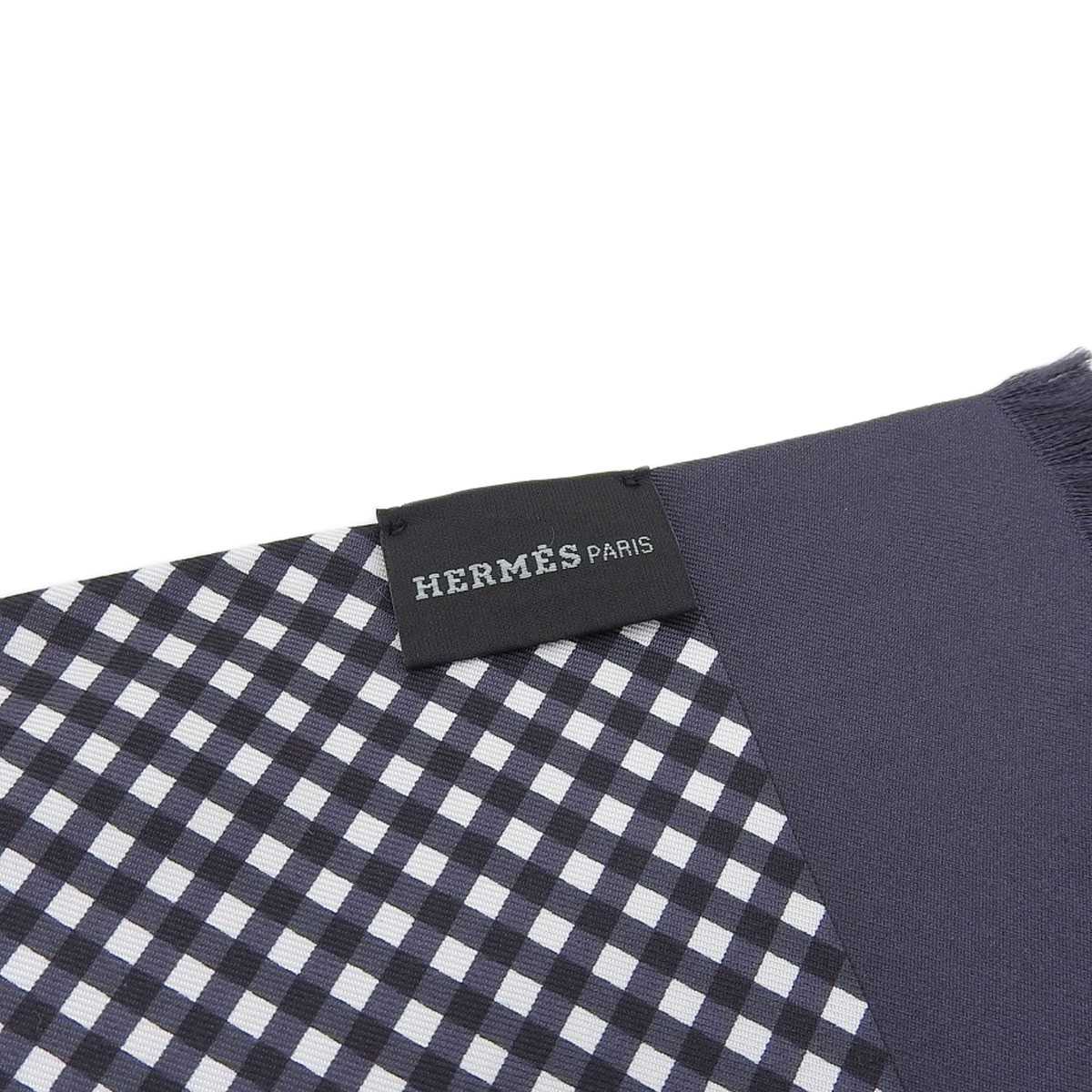 エルメス HERMES リバーシブル シェーヌダンクル チェック マフラー シルク ブラック レディース メンズ 8582