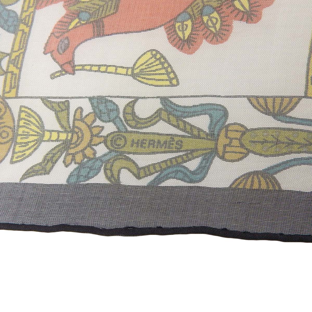 エルメス HERMES プチカレ シフォン スカーフ TORANA 塔門 シルク100% ゴールド×ブラックマルチカラー レディース 4374