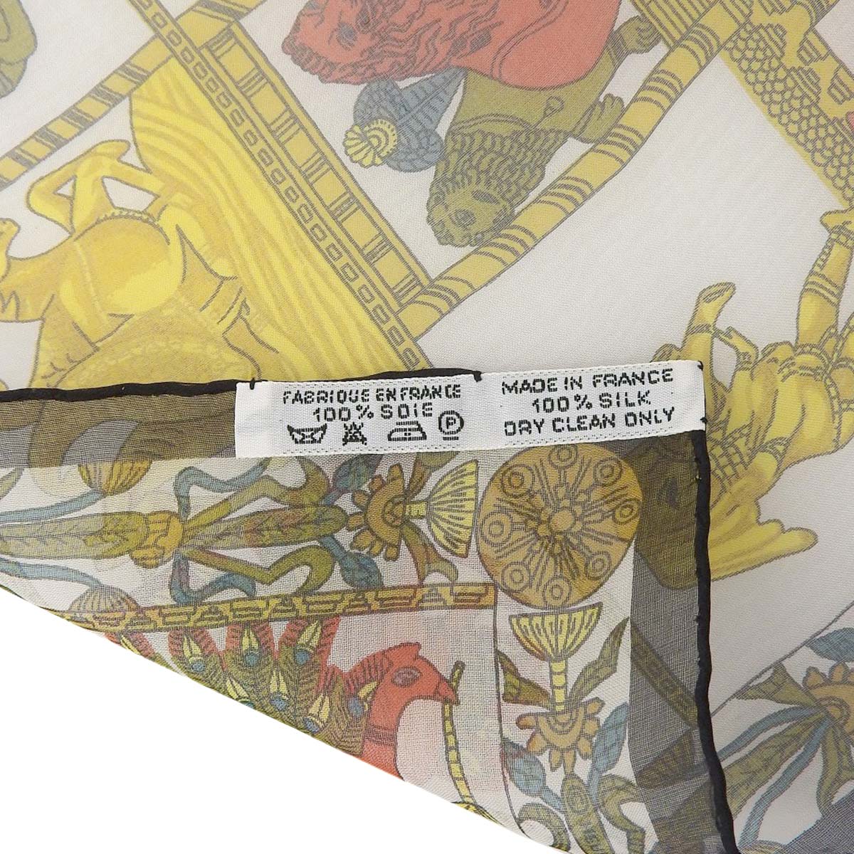 エルメス HERMES プチカレ シフォン スカーフ TORANA 塔門 シルク100% ゴールド×ブラックマルチカラー レディース 4374