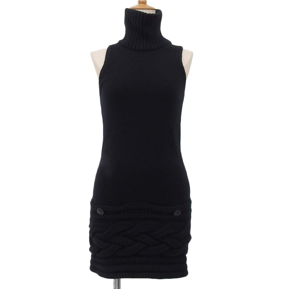 シャネル CHANEL ニットワンピース ココマークボタン サイズ36 ウール カシミヤ ブラック レディース 07A 4394