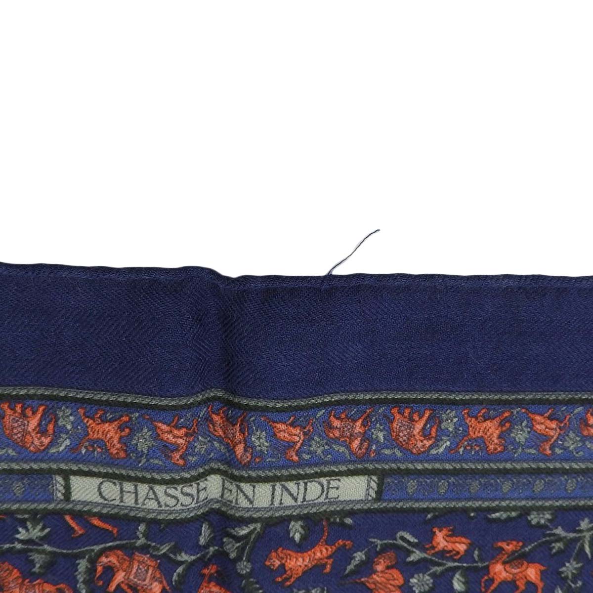 エルメス HERMES プチカレ スカーフ CHASSE EA INDE インドの狩猟 象 カシミヤ シルク ネイビー系 レディース メンズ 4376