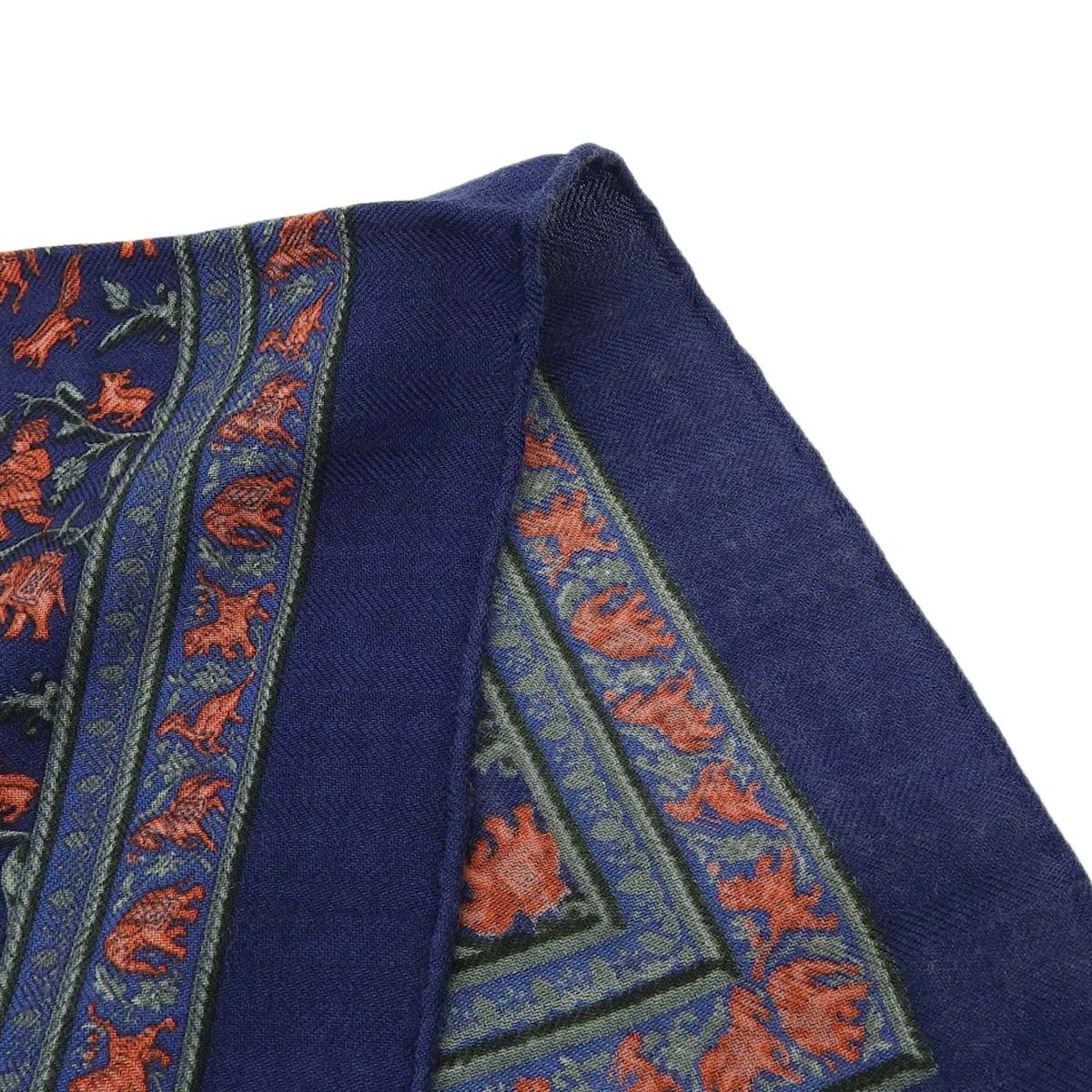 エルメス HERMES プチカレ スカーフ CHASSE EA INDE インドの狩猟 象 カシミヤ シルク ネイビー系 レディース メンズ 4376