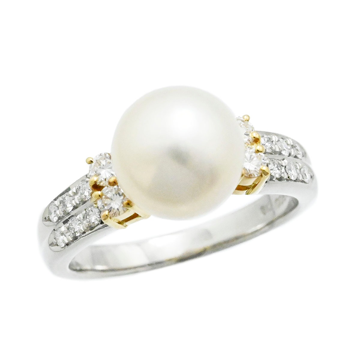 タサキ TASAKI K18YG イエローゴールド PT900 プラチナ パール ダイヤ0.30ct リング 12号 レディース  3720