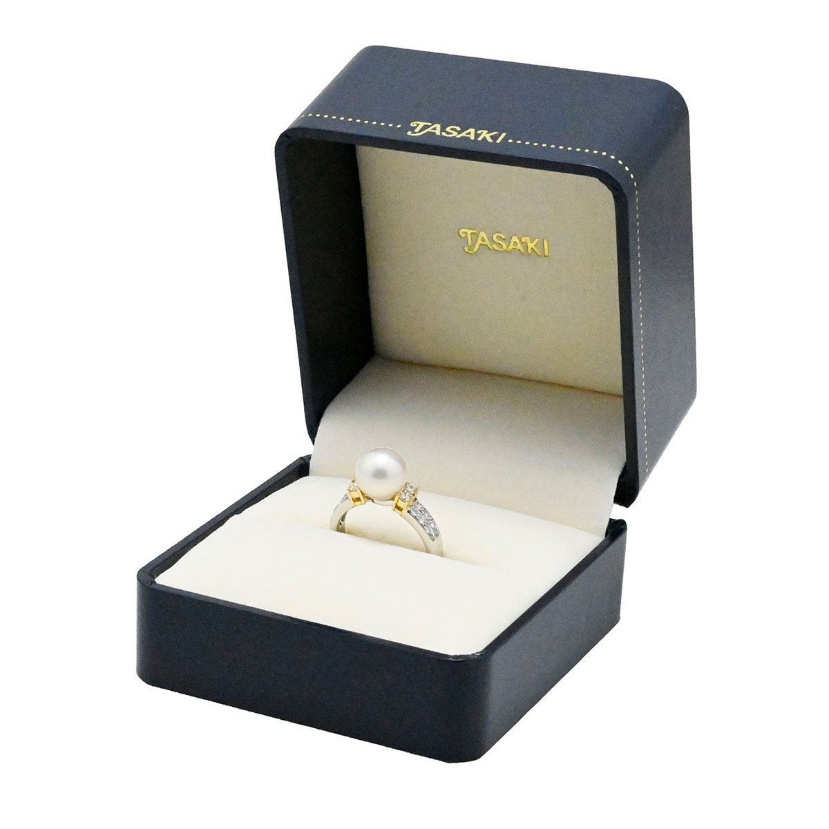 タサキ TASAKI K18YG イエローゴールド PT900 プラチナ パール ダイヤ0.30ct リング 12号 レディース  3720