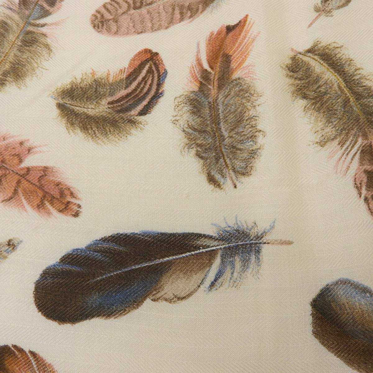 エルメス HERMES カレジュアン 90 スカーフ PLUMES 羽 カシミヤ シルク オフホワイト系 レッド レディース 4377