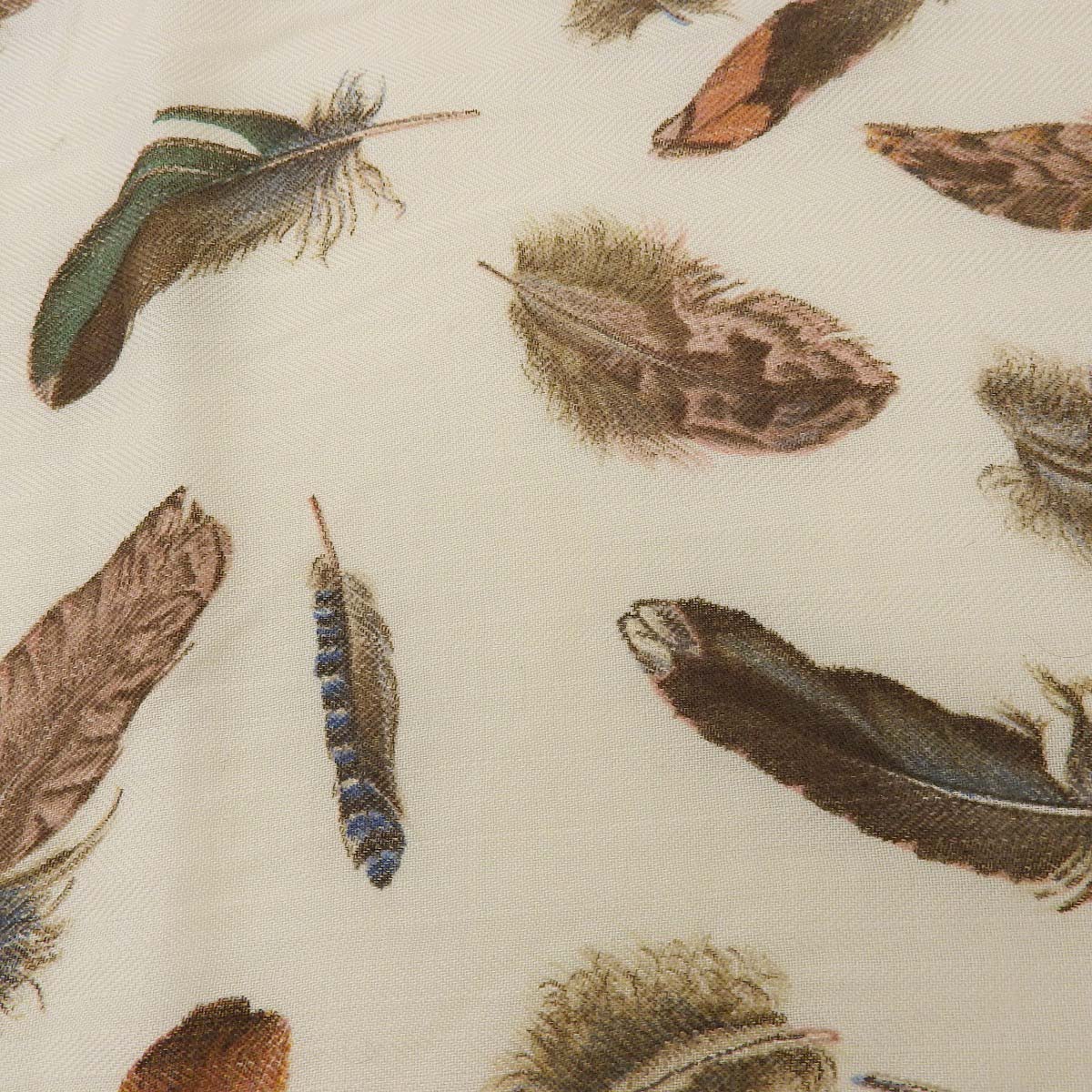 エルメス HERMES カレジュアン 90 スカーフ PLUMES 羽 カシミヤ シルク オフホワイト系 レッド レディース 4377