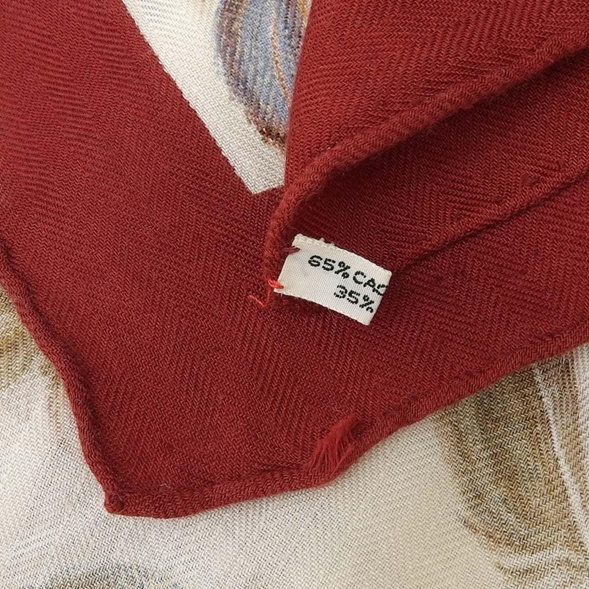 エルメス HERMES カレジュアン 90 スカーフ PLUMES 羽 カシミヤ シルク オフホワイト系 レッド レディース 4377