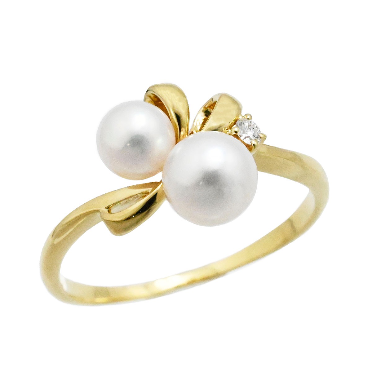 ミキモト MIKIMOTO K18YG イエローゴールド パール ダイヤ リング 12号 レディース  3721