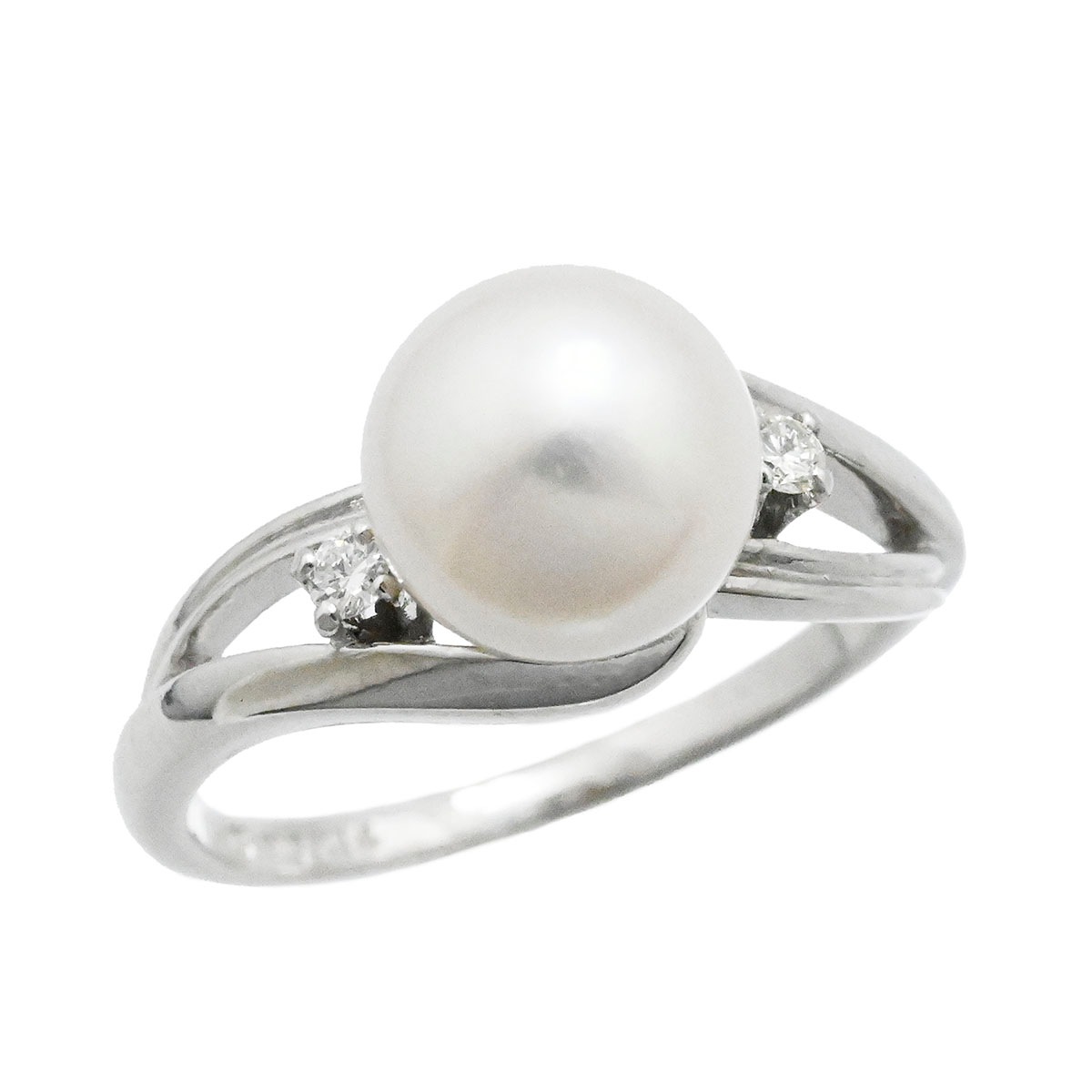 ミキモト MIKIMOTO K14WG ホワイトゴールド パール ダイヤ リング 10号 レディース  3722