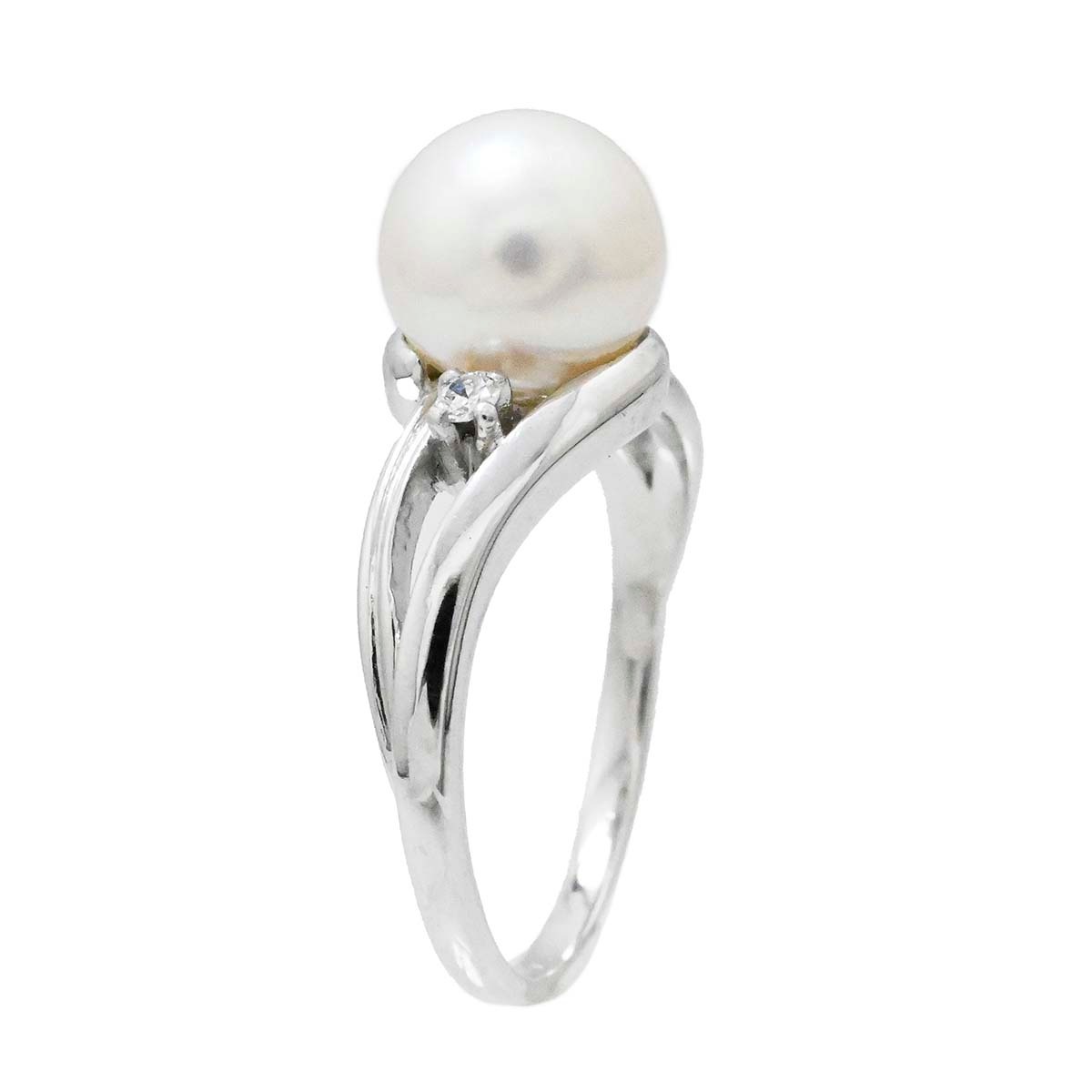 ミキモト MIKIMOTO K14WG ホワイトゴールド パール ダイヤ リング 10号 レディース  3722