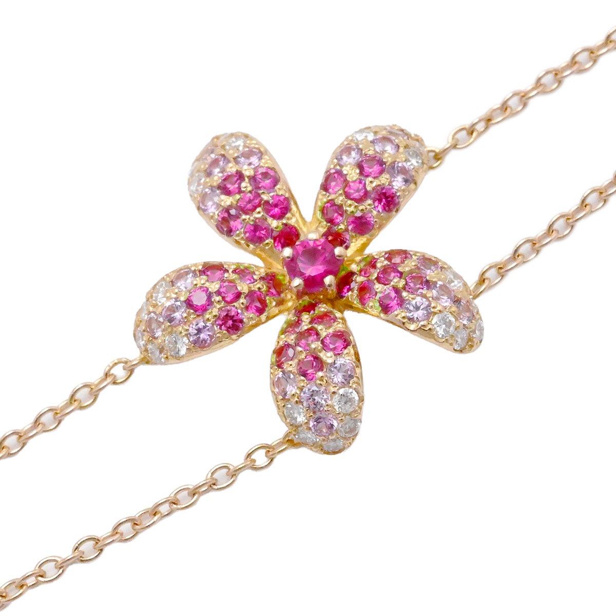 ポンテヴェッキオ Ponte Vecchio 750PG K18PG ピンクゴールド ピンクサファイア0.50ct ダイヤ0.15ct フラワーモチーフ ブレスレット  3859