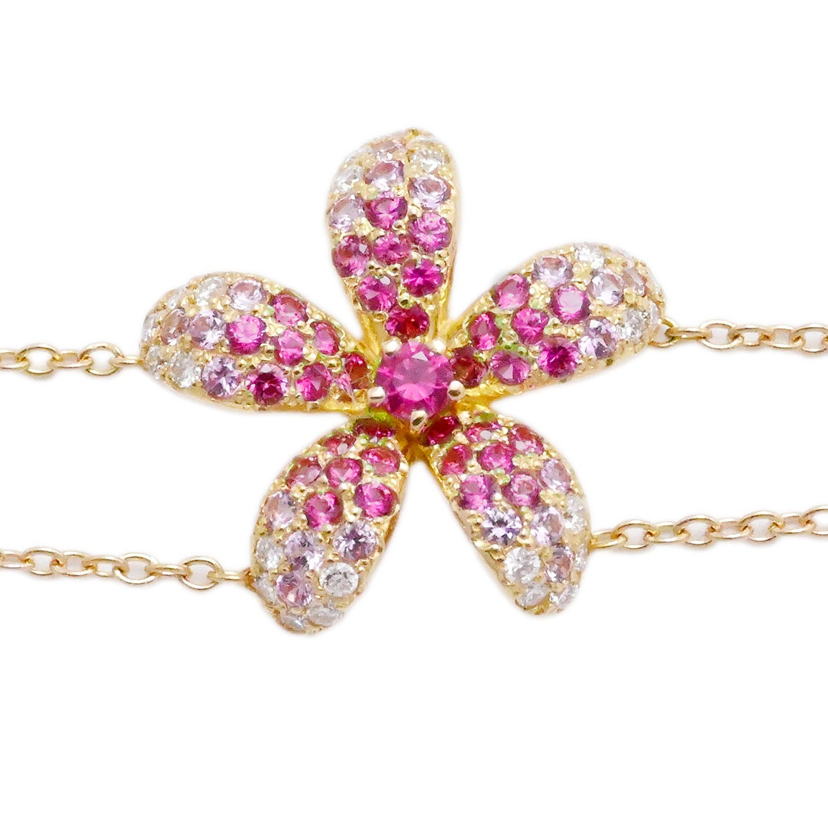 ポンテヴェッキオ Ponte Vecchio 750PG K18PG ピンクゴールド ピンクサファイア0.50ct ダイヤ0.15ct フラワーモチーフ ブレスレット  3859