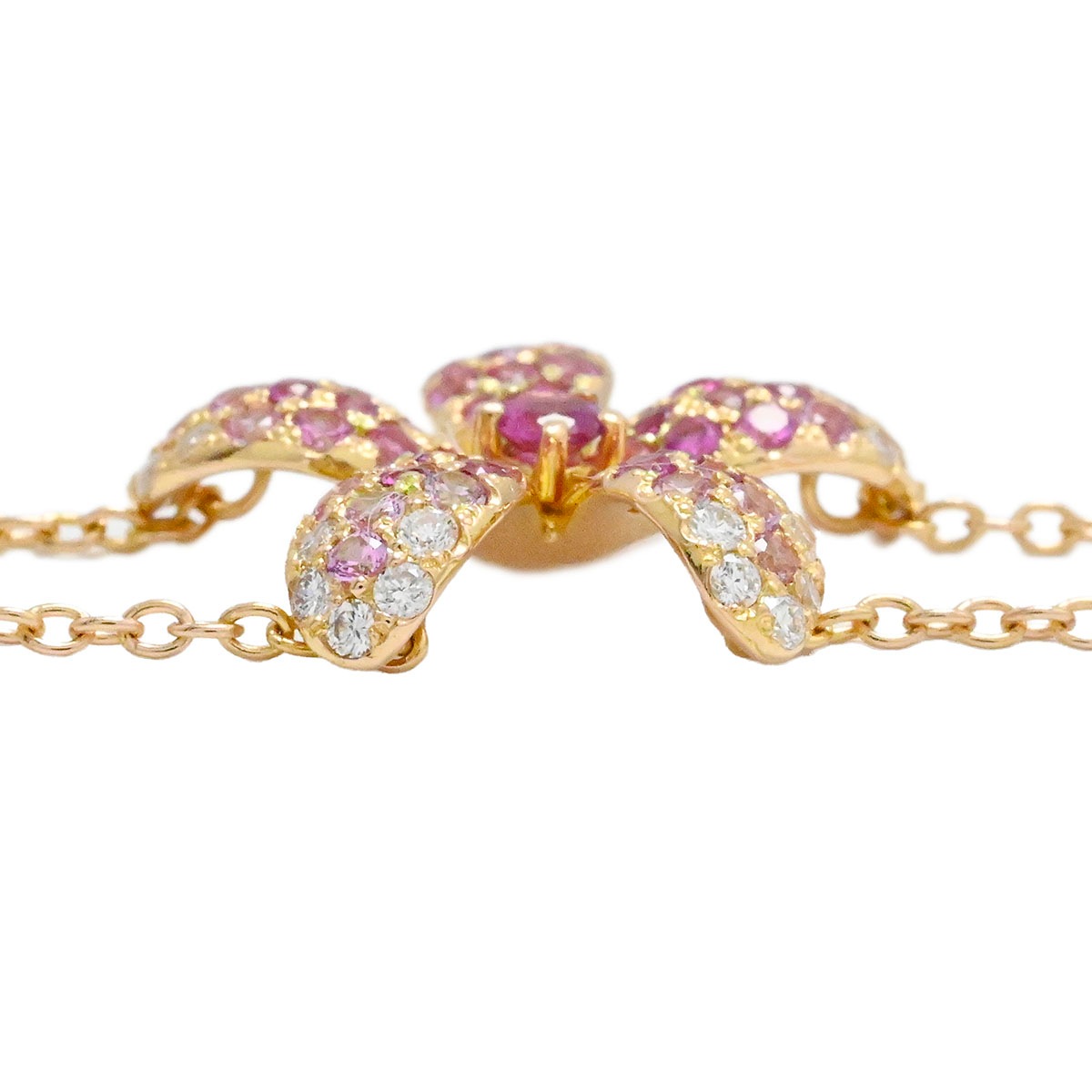 ポンテヴェッキオ Ponte Vecchio 750PG K18PG ピンクゴールド ピンクサファイア0.50ct ダイヤ0.15ct フラワーモチーフ ブレスレット  3859