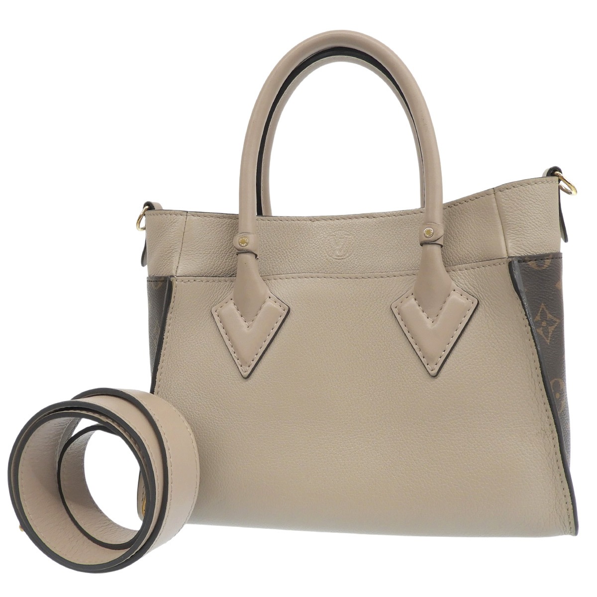 ルイヴィトン LOUIS VUITTON モノグラム オンマイサイドPM 2WAY ハンドバッグ ショルダー 斜め掛け モノグラム×レザー グレージュ M57729 4841