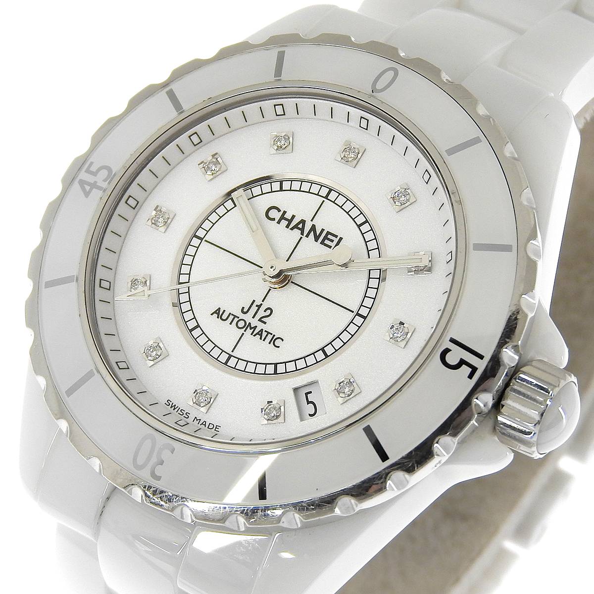 シャネル CHANEL J12 ダイヤモンド 12P オートマ 自動巻き 腕時計 ホワイトセラミック SS ステンレス ホワイト文字盤 メンズ H1629 4193