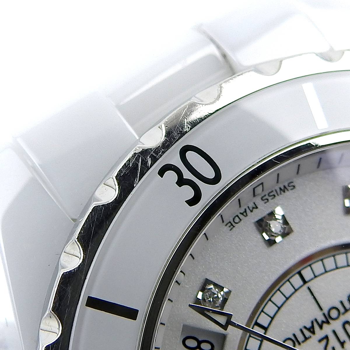 シャネル CHANEL J12 ダイヤモンド 12P オートマ 自動巻き 腕時計 ホワイトセラミック SS ステンレス ホワイト文字盤 メンズ H1629 4193