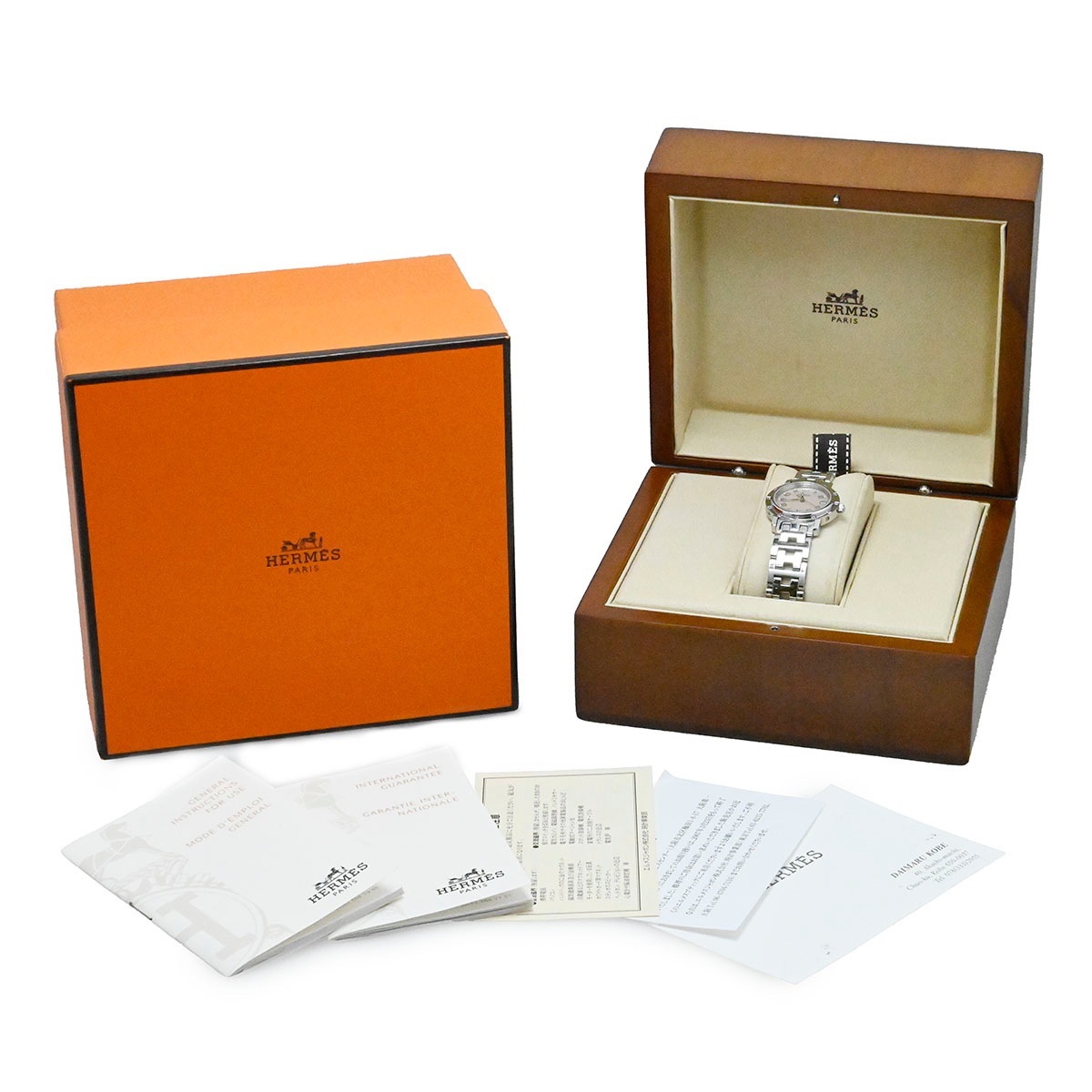 エルメス HERMES クリッパーナクレ SS×ピンクサファイア CL4.231 クォーツ レディース 腕時計  3809