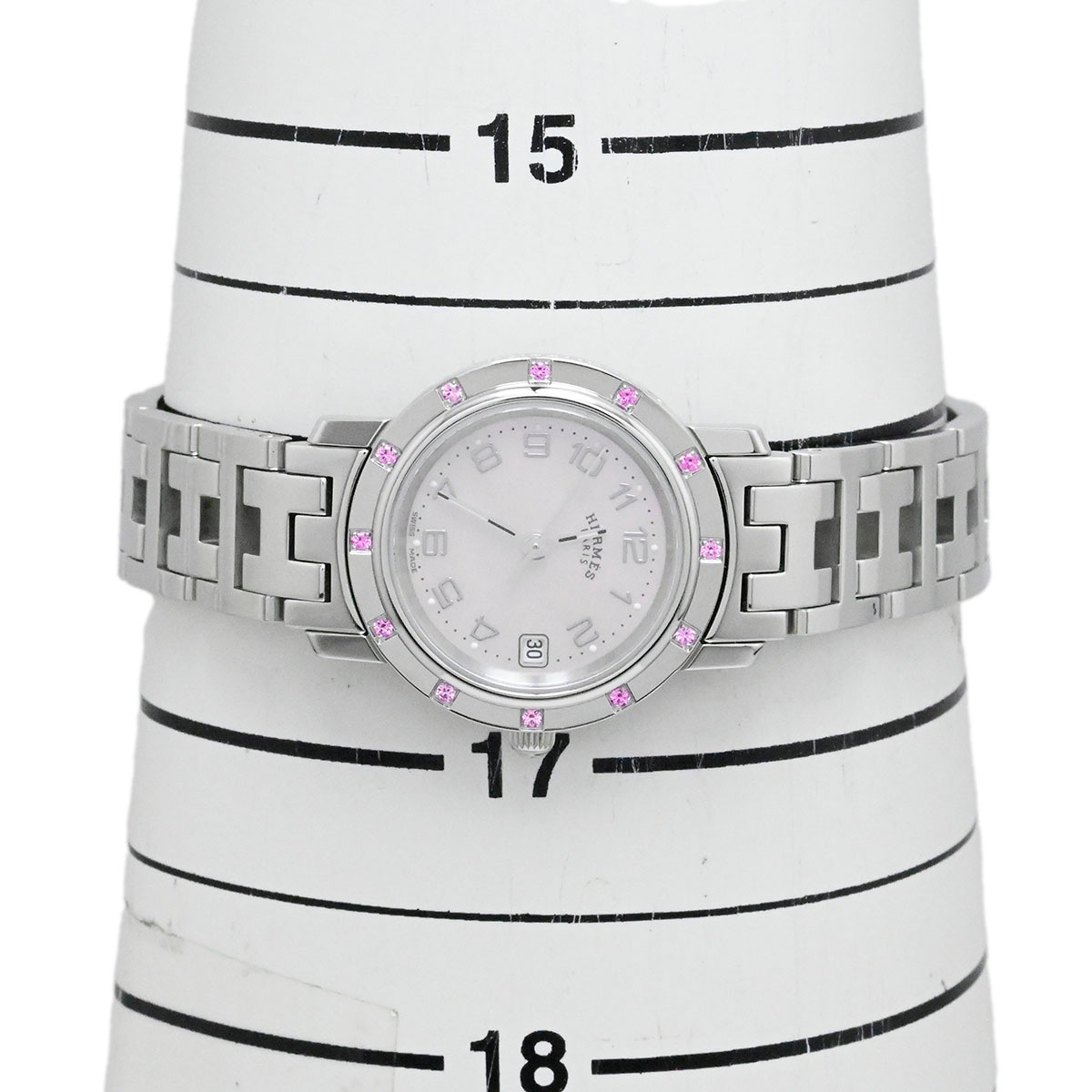 エルメス HERMES クリッパーナクレ SS×ピンクサファイア CL4.231 クォーツ レディース 腕時計  3809