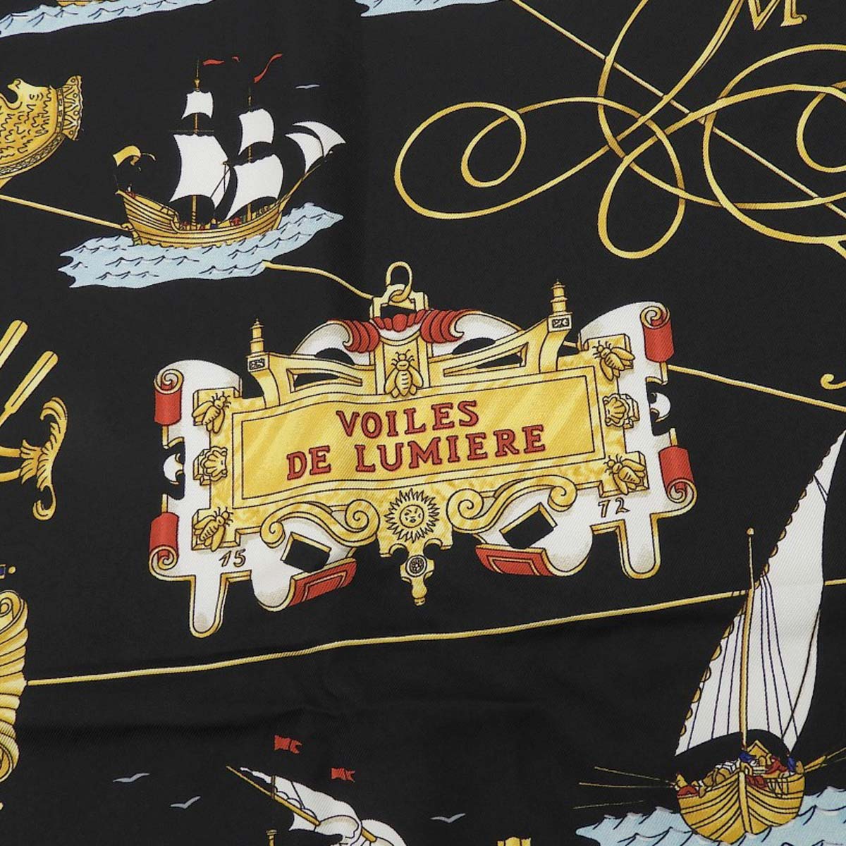 エルメス HERMES カレ90 VOILES DE LUMIERE 光の帆船 スカーフ シルク ブラック×マルチカラー レディース 4766