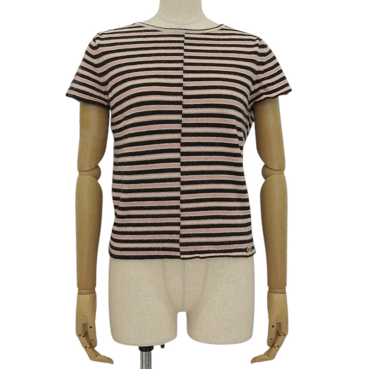 シャネル CHANEL 半袖 ボーダー ニット カシミア ピンク×ブラック 38 レディース 4611