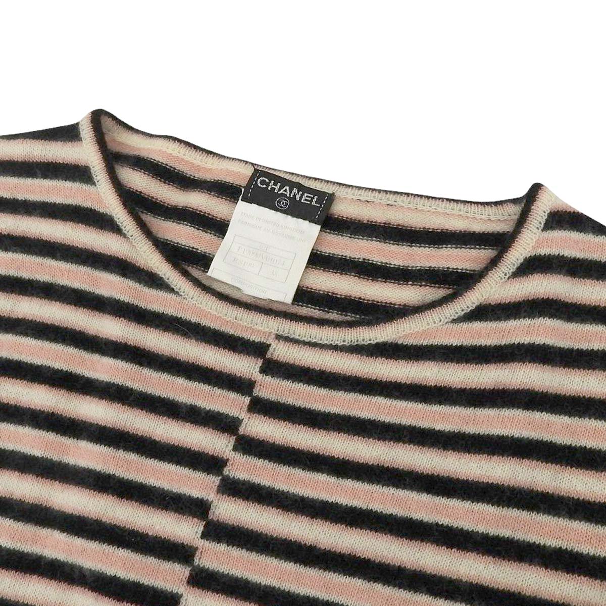 シャネル CHANEL 半袖 ボーダー ニット カシミア ピンク×ブラック 38 レディース 4611
