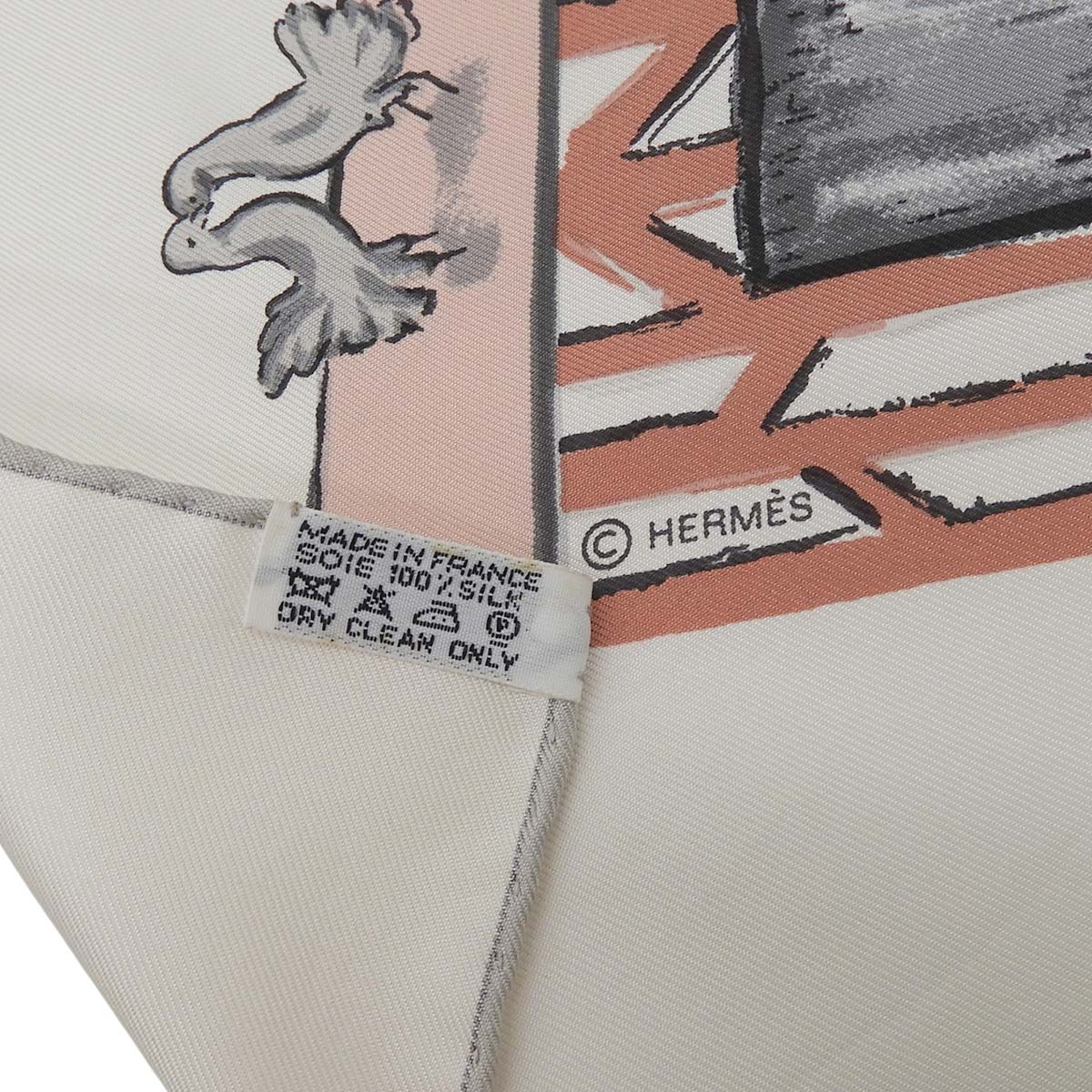 エルメス HERMES カレ90 CLERC クレール 厩舎 馬 競走馬 スカーフ シルク ホワイト×マルチカラー レディース 4767