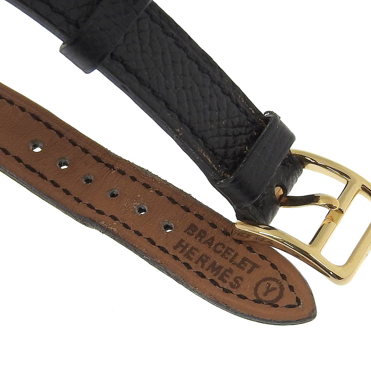 エルメス HERMES ケリーウオッチ クォーツ 腕時計 GP レザーベルト ゴールドカラー ブラック文字盤 レディース カデナ 4196