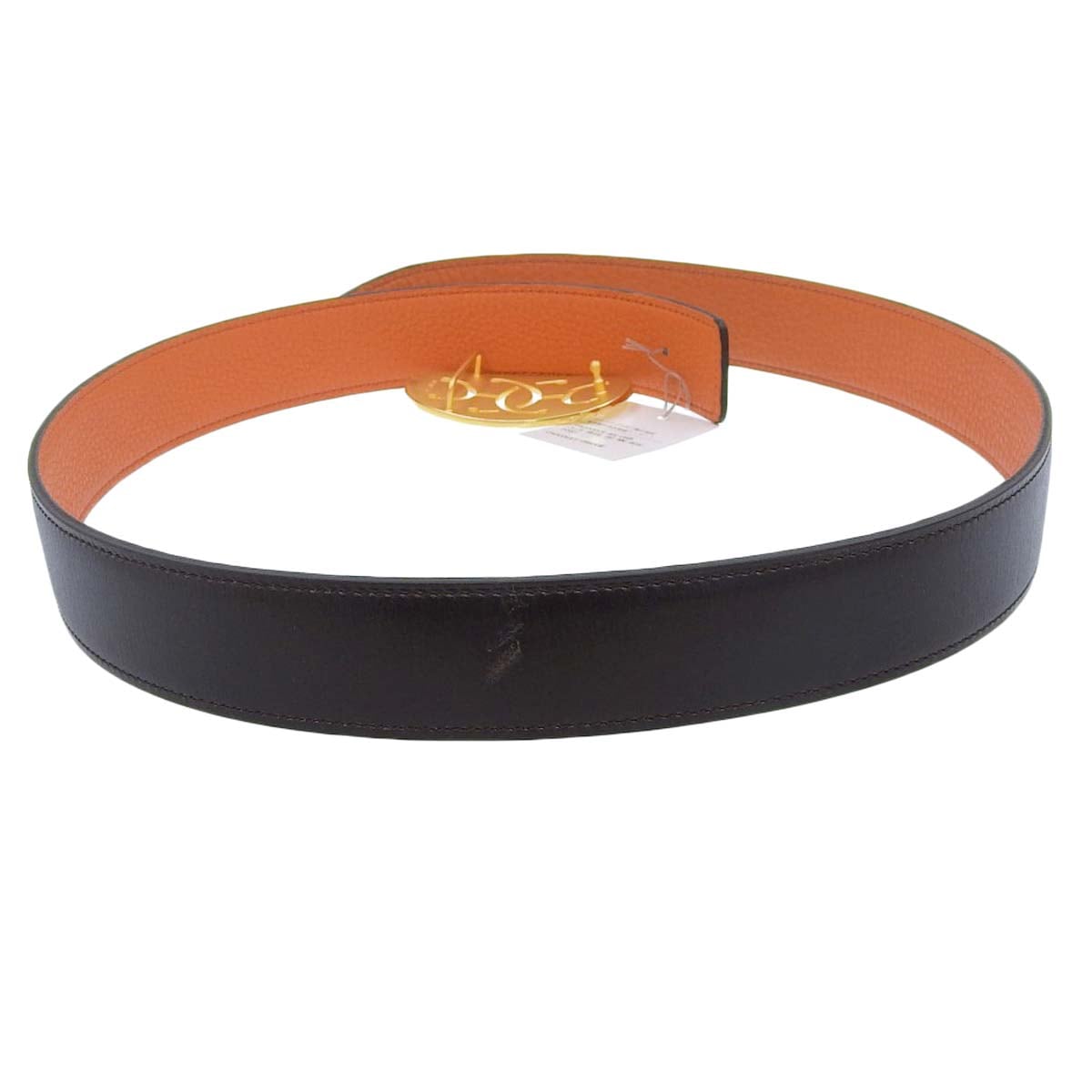 エルメス HERMES ダブルHベルト リバーシブル ボックスカーフ×トゴ レザー ゴールド金具 ブラウン×オレンジ 85 レディース □O刻印 4509