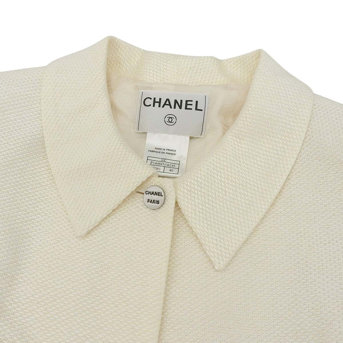シャネル CHANEL ジャケット 1つボタン コットン ホワイト 40 レディース 4612