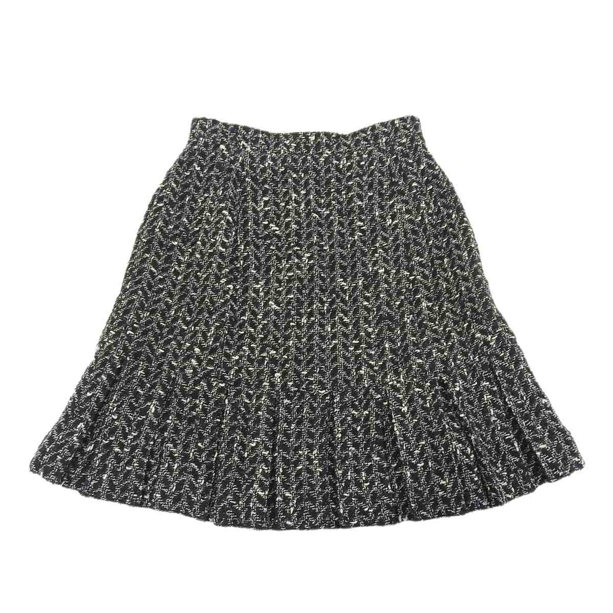 シャネル CHANEL ツイード ミニ プリーツスカート ブラック ホワイト 38 レディース 97A 8352