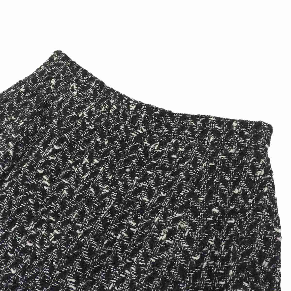 シャネル CHANEL ツイード ミニ プリーツスカート ブラック ホワイト 38 レディース 97A 8352