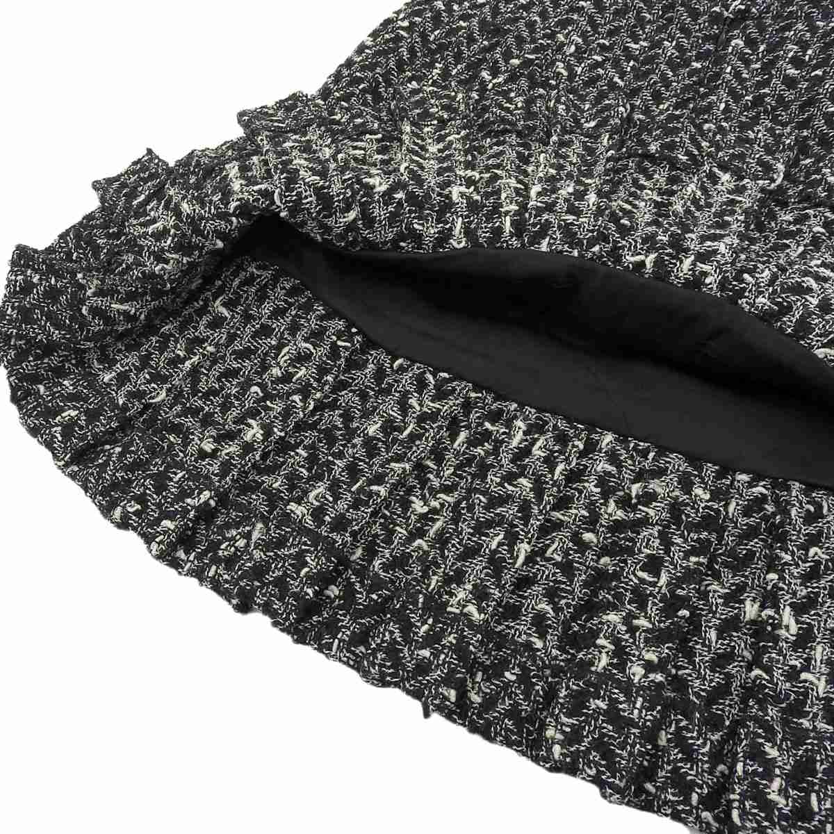 シャネル CHANEL ツイード ミニ プリーツスカート ブラック ホワイト 38 レディース 97A 8352