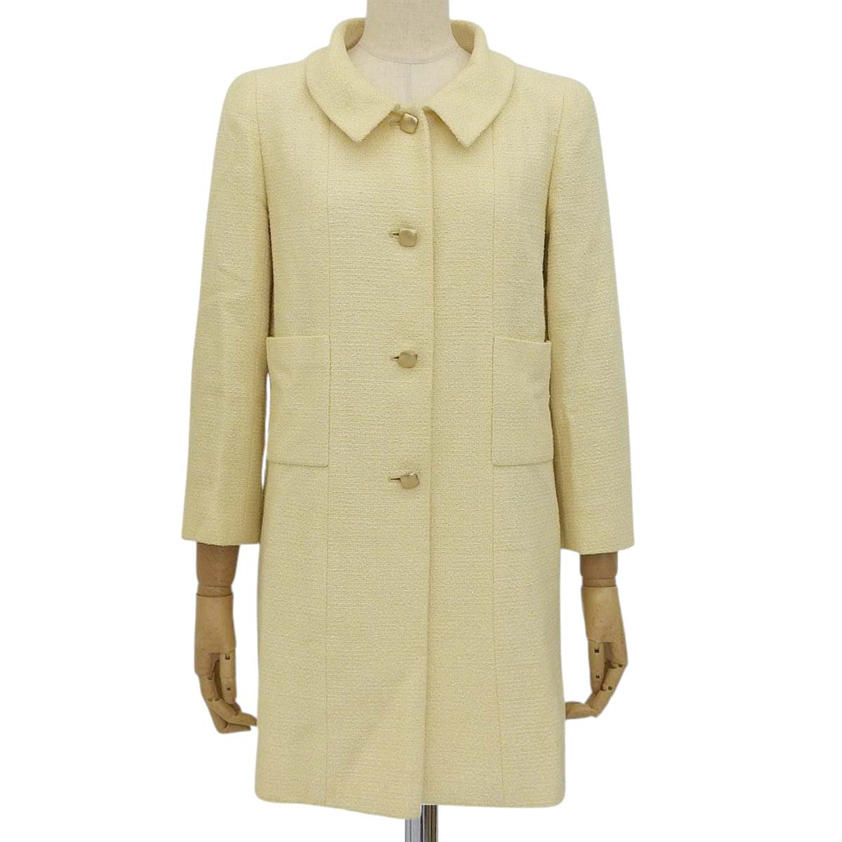 シャネル CHANEL ツイード ジャケット コート スクエアボタン コットン ウール ナイロン クリーム 36 レディース 4613