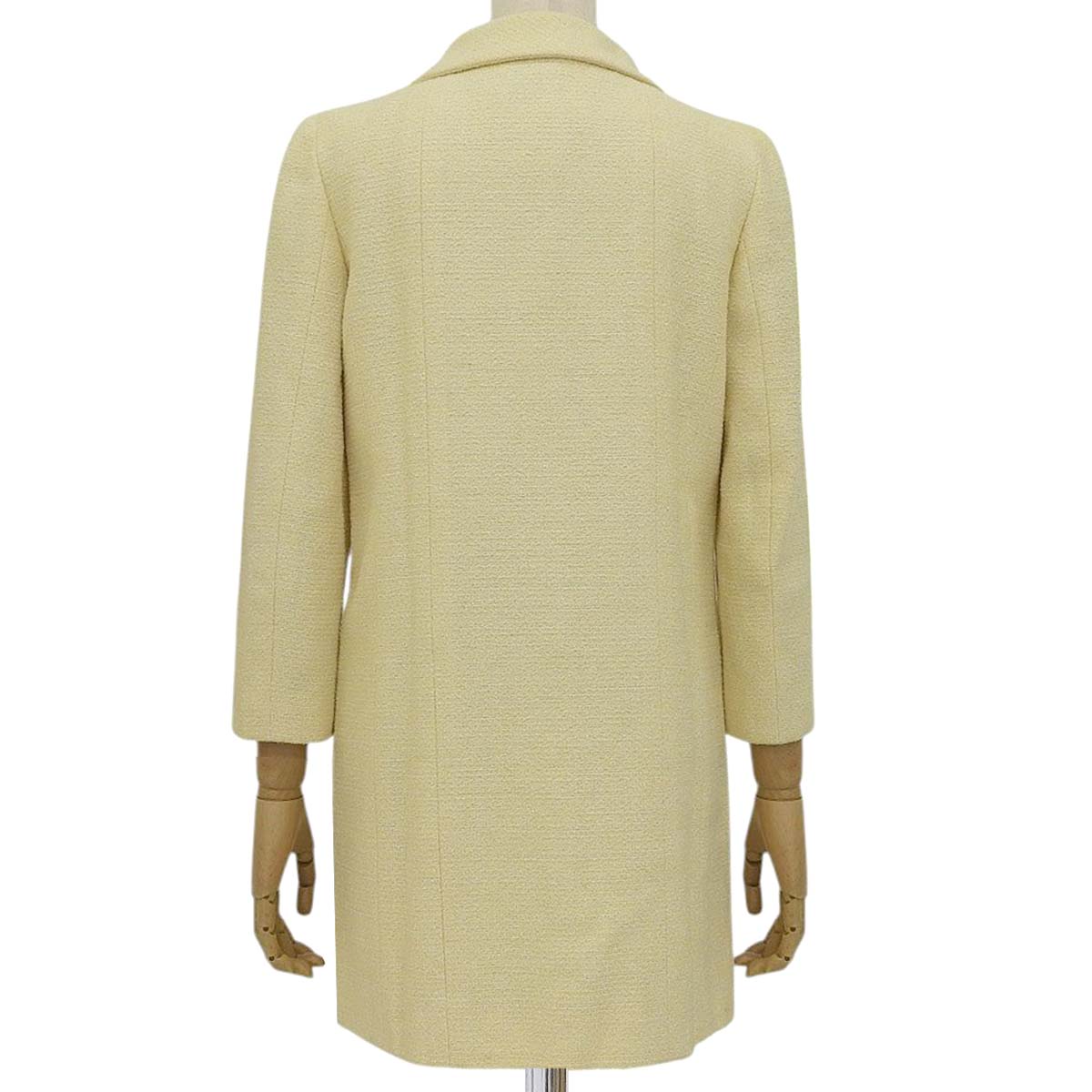 シャネル CHANEL ツイード ジャケット コート スクエアボタン コットン ウール ナイロン クリーム 36 レディース 4613