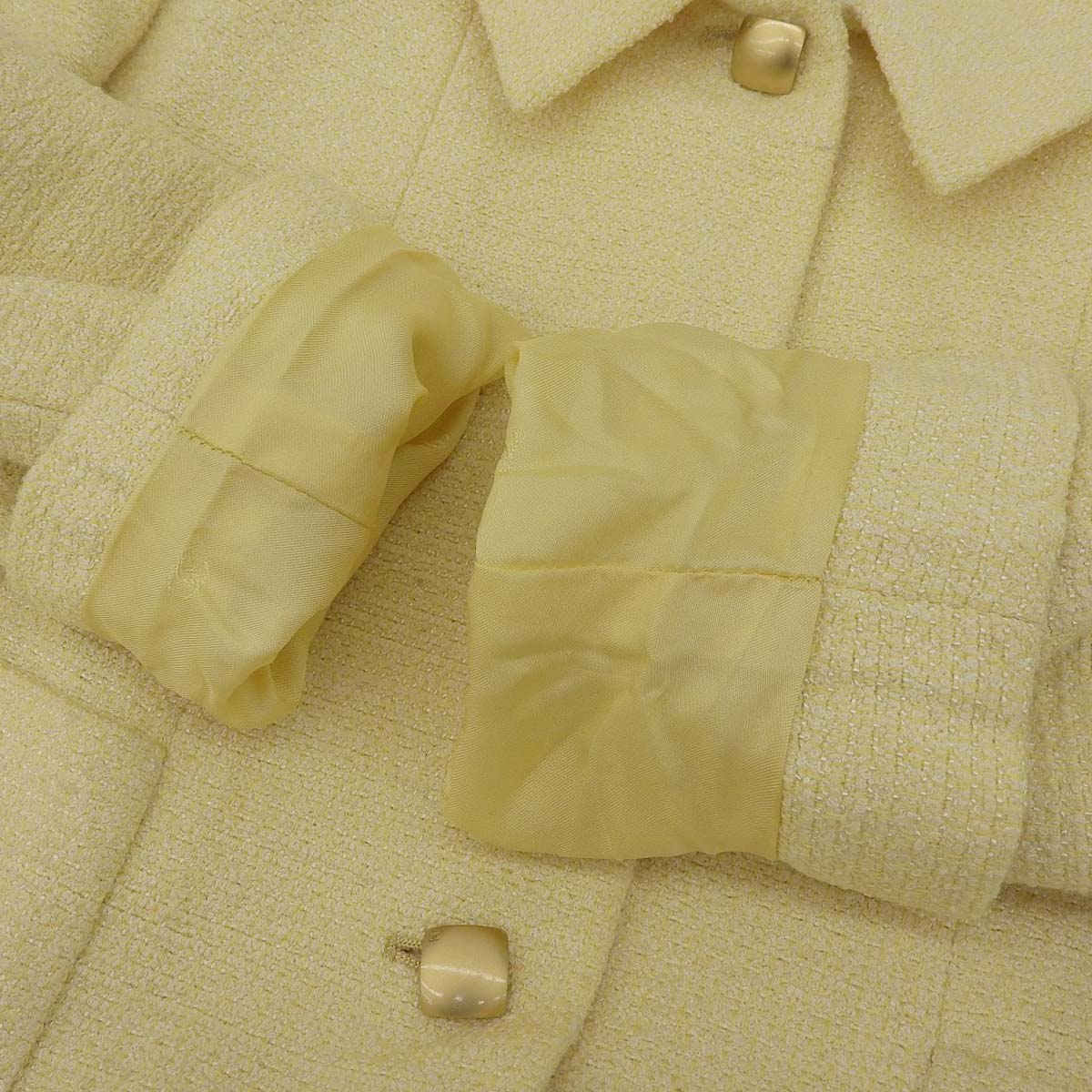 シャネル CHANEL ツイード ジャケット コート スクエアボタン コットン ウール ナイロン クリーム 36 レディース 4613