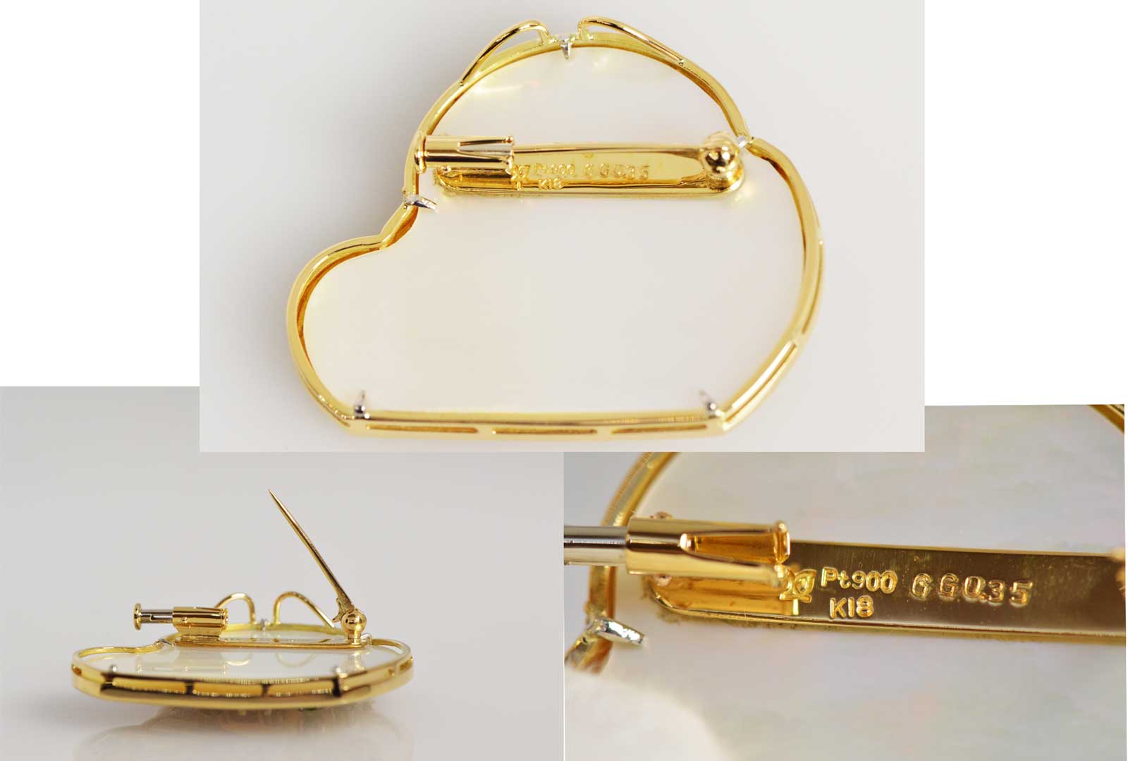 お値下げ致します^_^ ジュエリーデザイナー石川暢子作ブローチ 石川暢子 K18PT グリーンガーネット シェル ブローチ ブランド