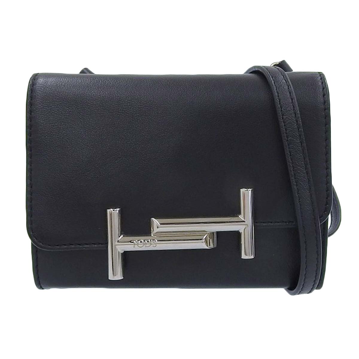 トッズ TOD'S ダブルT ショルダーバッグ ポシェット レザー シルバー金具 ブラック レディース 4511