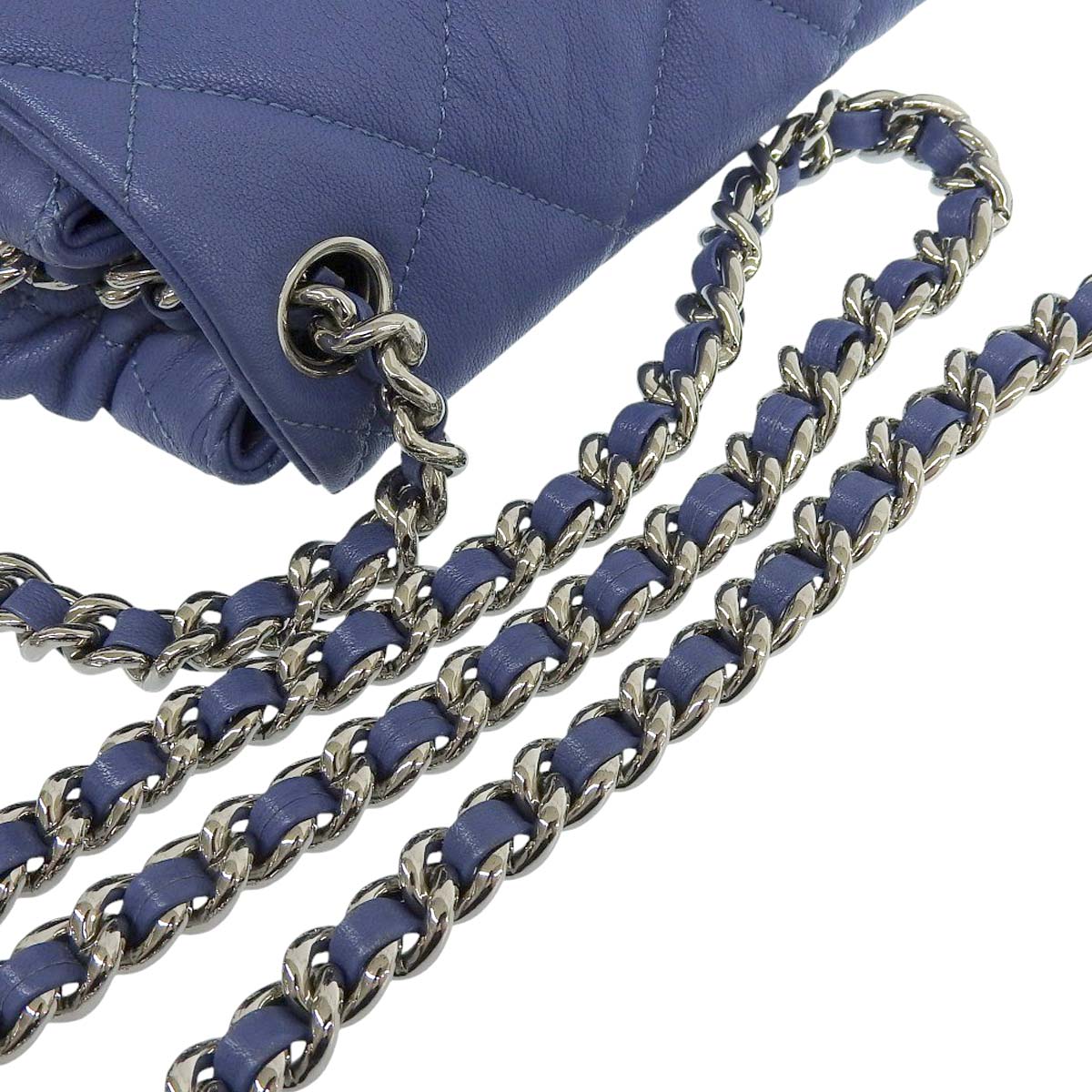シャネル CHANEL アラウンドチェーンショルダー ショルダーバッグ ココマーク ラムスキン ブルー レディース 15番台 4614