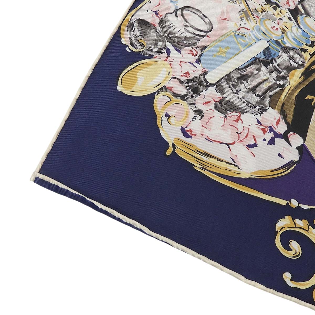 ディオール DIOR スカーフ ヴィンテージ バラ ピアノ ベッド 鏡 椅子 香水 シルク ネイビー×マルチカラー レディース 4770