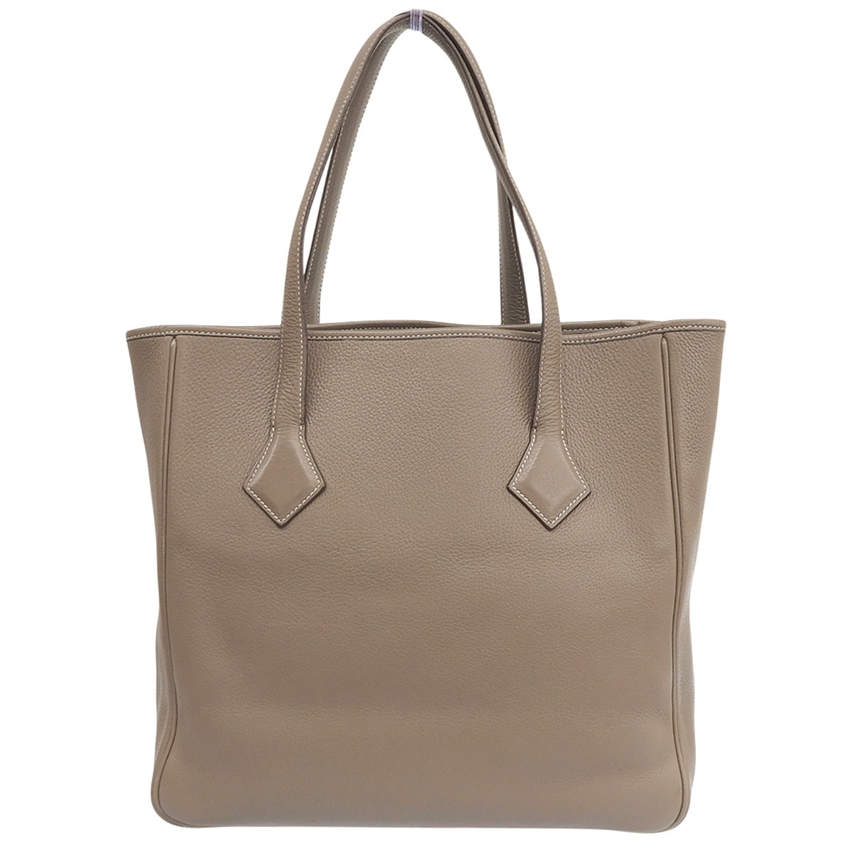エルメス HERMES ヴィクトリアカバス32 トートバッグ 型押しレザー グレージュ レディース □K刻印 2007年 4847