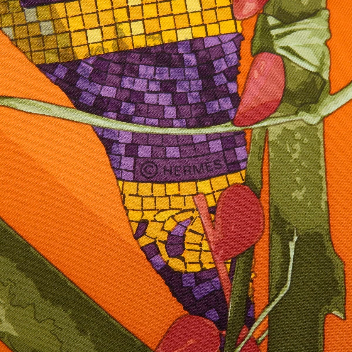エルメス HERMES カレ90 LE ROBINSON CHIC シックなロビンソン スカーフ シルク オレンジ×マルチカラー レディース 4681